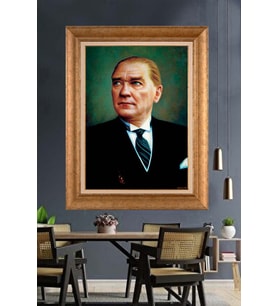 Altın Varaklı Çerçeveli Paspartulu Atatürk Tablo DC1625 (Gold)