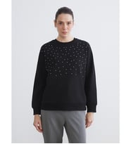 LCW EVERYDAY Siyah Taşlı Oversize Kadın Kalın Sweatshirt