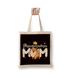 Pomeranian Mom Pommy Pom Dog Breed German Spitz Puppy Pet Beyaz Bez Çanta Uzun Saplı