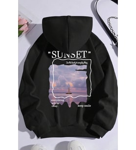 Unisex Sunset Baskılı Sweatshirt (Siyah)