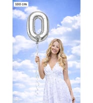 Silver 0 Rakamı 100 cm Folyo Balon – Parlak Gümüş Dev Parti Balonu