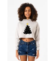 Meowy Christmas Beyaz Kırçıllı Kadın Crop Kapşonlu