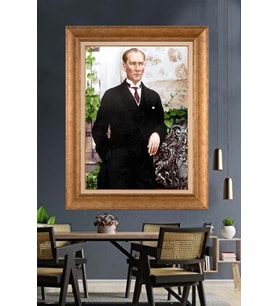 Altın Varaklı Çerçeveli Paspartulu Atatürk Tablo nh311 (Gold)