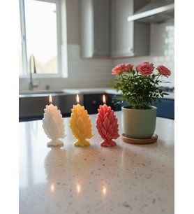 YAPRAK AĞAÇ DESENLİ 3'LÜ HEDİYELİK DEKORATİF HOŞ KOKULU SOYA WAX MUM (SARI + BEYAZ + PEMBE RENKLİ)