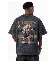 One Piece Monkey D. Luffy Gear 5 Fitness Gym Anime Baskılı Unisex Oversize Eskitme Yıkamalı Tişört