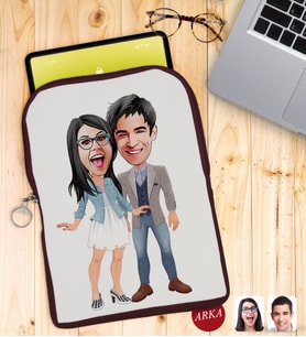 BK Gift Kişiye Özel Sevgililer Karikatürlü Taşınabilir Koruyucu Tablet Kılıfı & Organizer Çanta - Bordo-81