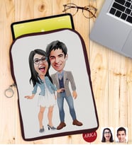 BK Gift Kişiye Özel Sevgililer Karikatürlü Taşınabilir Koruyucu Tablet Kılıfı & Organizer Çanta - Bordo-81