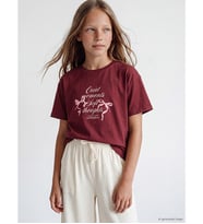 LCW Kids Bordo Bisiklet Yaka Baskılı Kız Çocuk Tişört