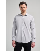 Uzun Kol Çizgili Desen Bez Ayağı Sert Yaka Cepsiz Esnek Classic Slim Fit Gömlek 1004250158 (Beyaz)