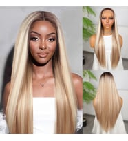Kumral Beyaz Platin Ombreli ve Röfleli Fiber Sentetik Tül Peruk