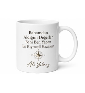 Babamdan Aldığım Değerler Yazılı Kupa Bardak Babalar Günü Hediye