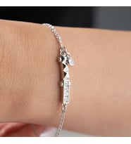 925 Ayar Gümüş Baget Taşlı Minimal Bileklik Zarif İnce Zincir Kadın Trend Bileklik (Beyaz)