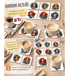 Deniz Kızı 7x7 – 6’lı Set Dekoratif Kare Tasarım