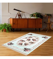 Çiçek Desenli Dijital Baskı Yıkanabilir Kaymaz Taban Leke Tutmaz Modern Salon Halısı (Yeşil)