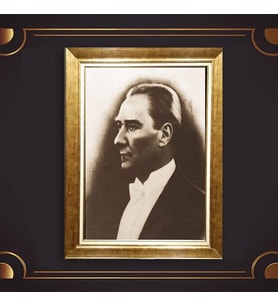 Altın Varaklı Çerçeveli Paspartulu Atatürk Tablo nl02A461 (Gold)