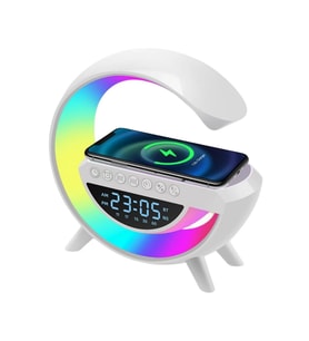 Kablosuz Şarjlı Led Işıklı Masa Saati Bluetooth Hoparlör Alarm Fonksiyonlu