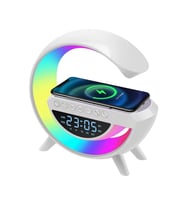 Kablosuz Şarjlı Led Işıklı Masa Saati Bluetooth Hoparlör Alarm Fonksiyonlu