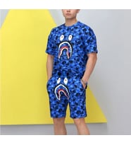 Unisex Bape Ikili Şort Takım , Bepe Nakış işlemeli (Mavi)