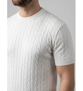 Erkek Yazlık Triko Dokuma Tişört Kısa Kol Bisiklet Yaka Örgü Desenli T-Shirt - Beyaz