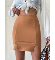 Çift yırtmaçlı etek camel s25910