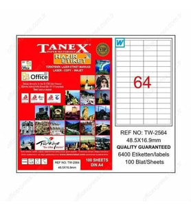 Tanex TW-2564 - 48,5 x 16,9 mm Laser Etiket 100 Adet Ücretsiz Kar