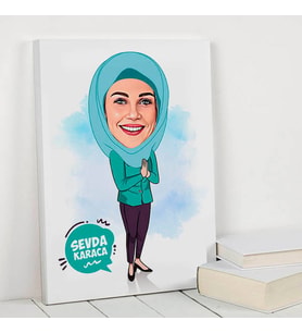 Başörtülü Eşe Hediye Karikatürlü Kanvas Tablo
