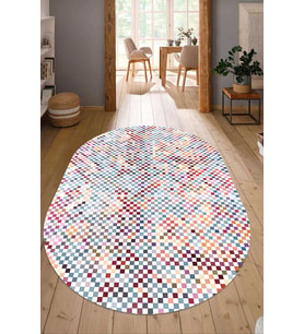 Dijital Baskılı Kaymaz Taban Yıkanabilir Oval Salon Halısı Mutfak Halısı Yolluk NDO-HY-887 (Pembe)