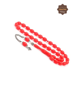 Pembe Arpa Kesim Gümüş Püsküllü Sıkma Kehribar Tesbih 201023811