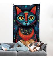 Pablo Picasso Tarzı - Soyut Renkli Kedi Duvar Örtüsü-7512
