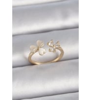 pilelistore Pirinç Gold Renk Ayarlanabilir Zirkon Taşlı Kalp Beyaz Mineli Model Kadın Yüzük - TJ-BYK