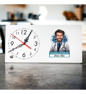 Kişiye Özel Hediye Karikatürlü En Başarılı Erkek Göz Doktoru Masa Saati