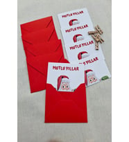 15 Adet Kırmızı Zarf Noel Baba Mutlu Yıllar Kartı - Yılbaşı Hediye - Hediye Paketleme - 9x7