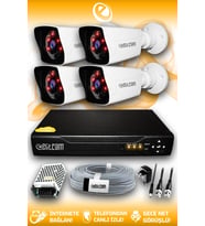 ELITCAM 4 Kameralı Kare 4 Dış Kamera Set HDD'siz Full HD Gece Görüşlü Güvenlik Kamerası Sistemi
