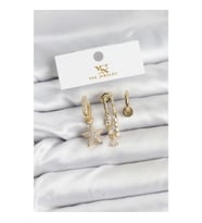 Mey İthalat® Pirinç Gold Renk Zirkon Taşlı Yıldız Vintage Model YSX Trio Küpe Seti