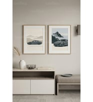 Modern Minimalist Otomobil ve Soyut Manzara Temalı 2’li Ahşap Çerçeveli Tablo Seti