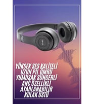 Bluetooth Kablosuz Kulaklık Siyah Wireless 5.0 Kulak Üstü Uzun Pil Ömrü