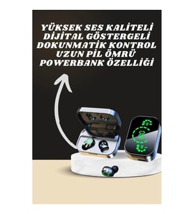 Mey İthalat® 7 Kordonlu Akıllı Saat Ve Aynalı Bluetooth Kulaklık Powerbank Dijital Göstergeli