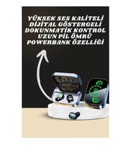 Mey İthalat® 7 Kordonlu Akıllı Saat Ve Aynalı Bluetooth Kulaklık Powerbank Dijital Göstergeli