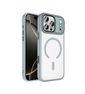 Coverzone iPhone 17 Pro Max ile uyumlu K?l?f Wireless ?arj �zellikli Metal buton Z-Krom MagSafe ile uyumlu ?effaf Transparan Double Color Silikon Kapak Gri