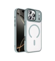 Coverzone iPhone 17 Pro Max ile uyumlu K?l?f Wireless ?arj �zellikli Metal buton Z-Krom MagSafe ile uyumlu ?effaf Transparan Double Color Silikon Kapak Gri