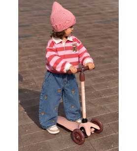 Ayıcık İşleme Desenli Unisex Çocuk Pantolon - Mavi