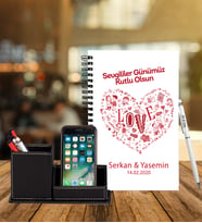 Sevgililer Gününe Özel Ahşap Defter Kalem & Deri Kaplama Kalemlik Hediye Seti 11
