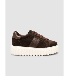 Süet Bağıcıklı Kroko Kahverengi Kadın Sneaker Ayakkabı