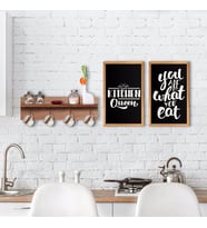 BK Home Doğal Ahşap Raflı Dekoratif Fincan Askılığı ve 2’li Mutfak Konseptli Ahşap Tablo-2 (Beyaz)