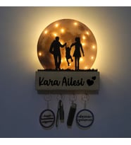 Lucenda Led Işıklı Pleksi Dolunay Kişiselleştirilebilir Biblo Valeri Çocuklu Çift Anahtar Askılığı (Sarı)