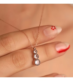 925 Ayar Gümüş Elmas Kesim Tria Kolye
