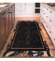 Siyah My Kitchen Desenli Yıkanabilir Kaymaz Taban Leke Tutmaz Modern Salon Halısı ve Yolluk (Gold)