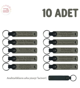 Kül Gri & Lacivert, Dans Grubu İçin Kişiselleştirilebilir Hediyelik Hatıra Anahtarlık 10’lu Set
