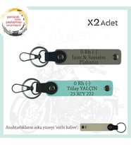 Tarz Sahibine, İsim Plaka ve 0 Rh (-) Kan Grubu Yazılı Hediye x2 Anahtarlık Set, Kül Gri-Turkuaz-SK (Çok Renkli)
