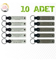 Beyaz & Kül Gri, Düğün Misafirlerine Anlamlı Hediye, 10’lu Set, Tarih ve İsimli Deri Anahtarlık